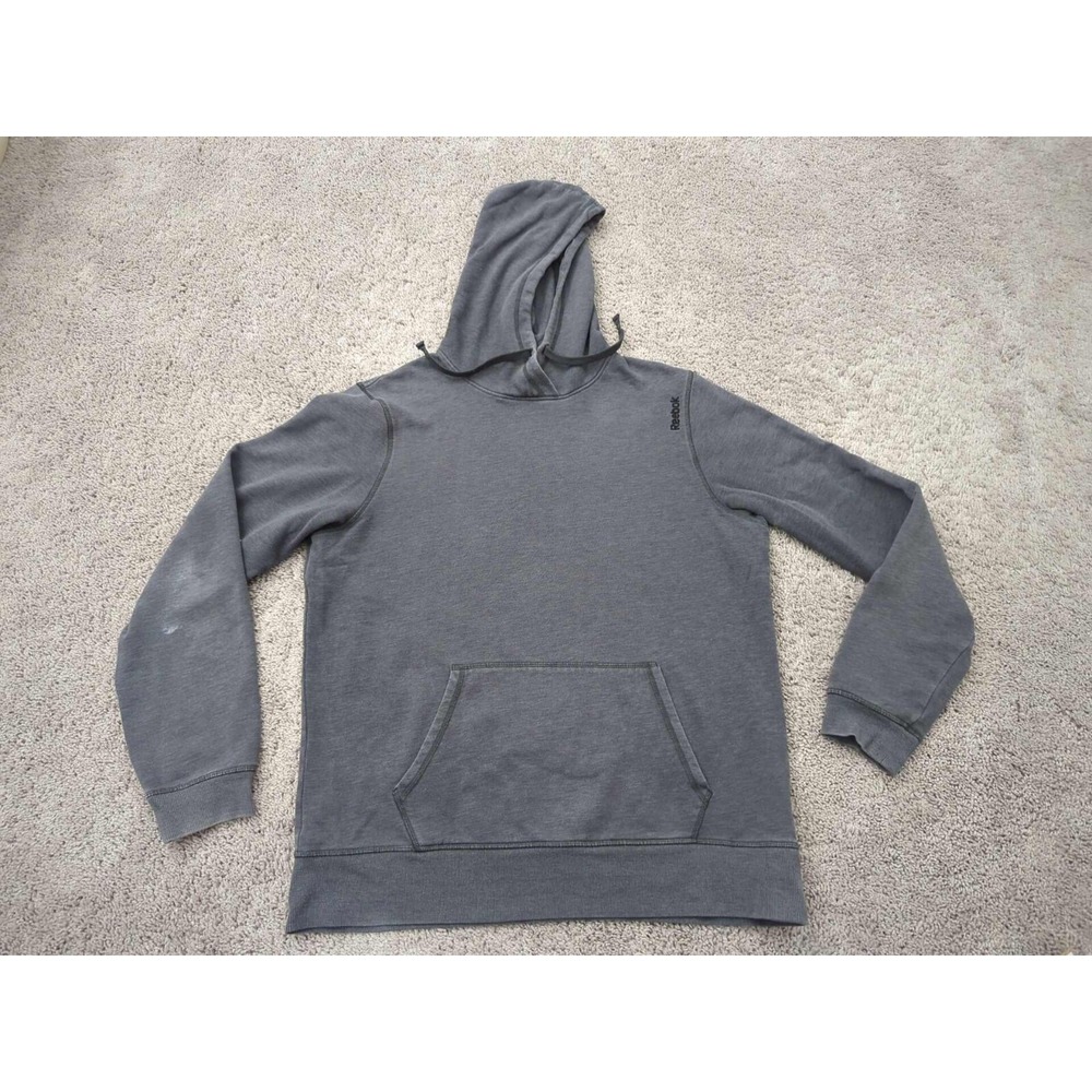 Reebok Hoodie Mens Large Gray Pullover Sweatshirt Long Sleeve Pocket Logo Fleece